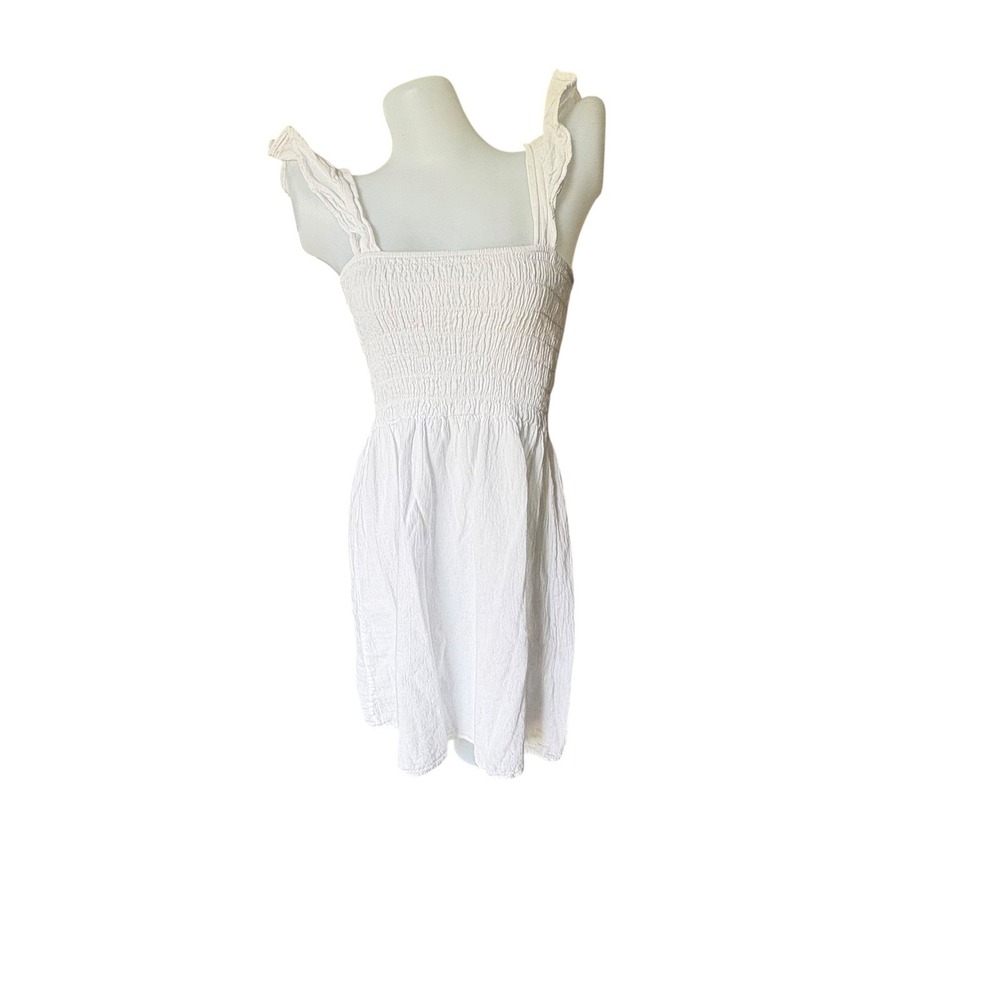 Seaspice Resort Wear White Peruvian Cotton Smocked Ruffle Strap Mini Dress Med - Picture 2 of 8